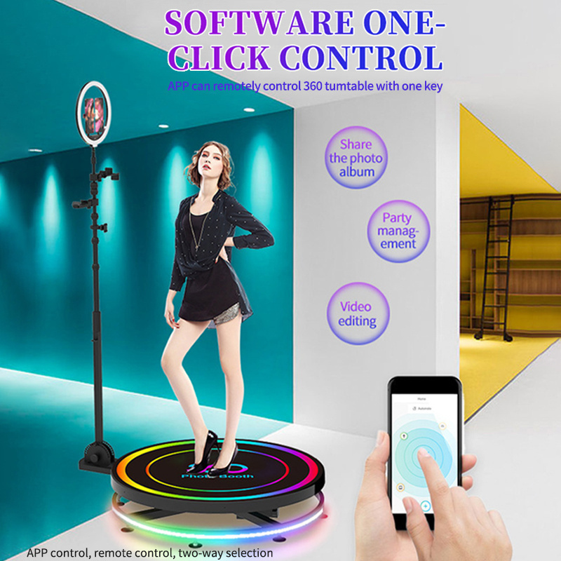 APP Controlled 360 Photo Booth Led Glass Ring Light 360 Photo Booth Moving Cart For 360 Camera Photo Booth Spin Stand