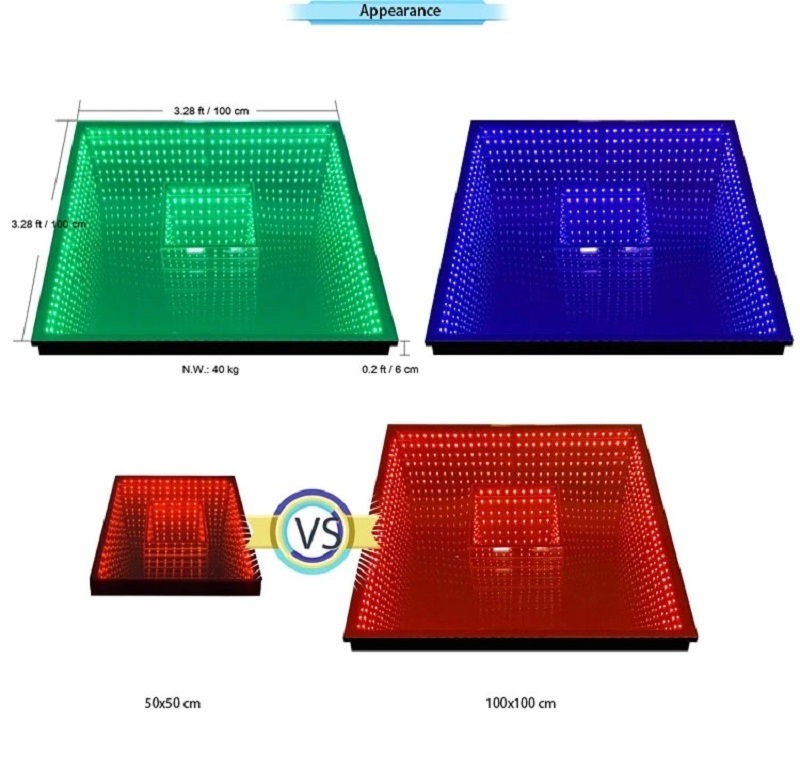 Waterproof Magnet Mirror Infinite 3d Led Dance Floor Rgb 3in1 Panels Mats Tiles For Nightclub Dj T Show Wedding Decoration