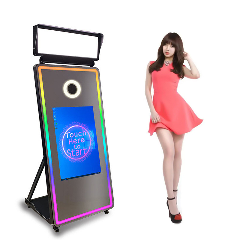 Portable Mirror Photobooth Machine Wedding Party Photo Booth Shell Mirror Selfie Touch Screen Photo Booth With Ring Light