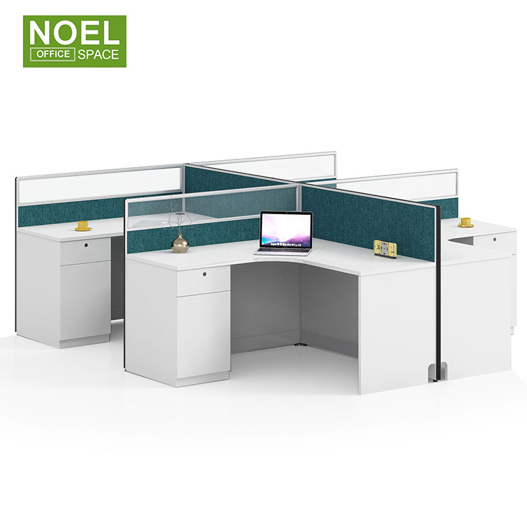 Newest design shape 4-seats office workstation modular furniture with glass partition