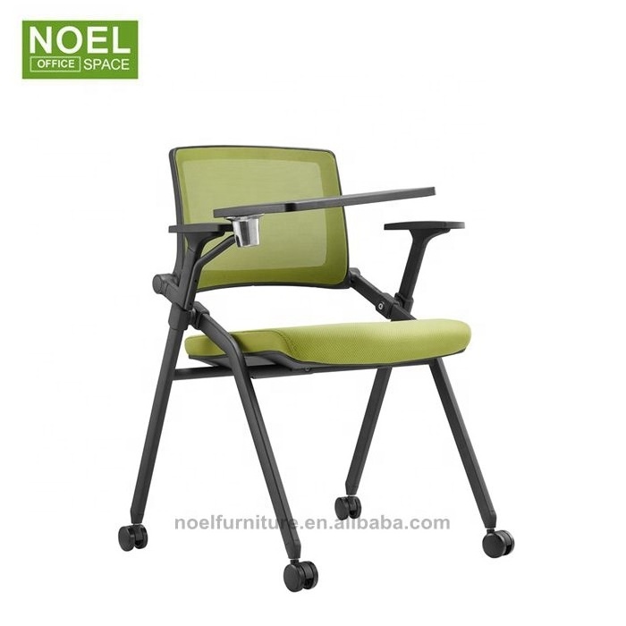 Top design foldable mesh training office chair for conference room with writing board and four wheels