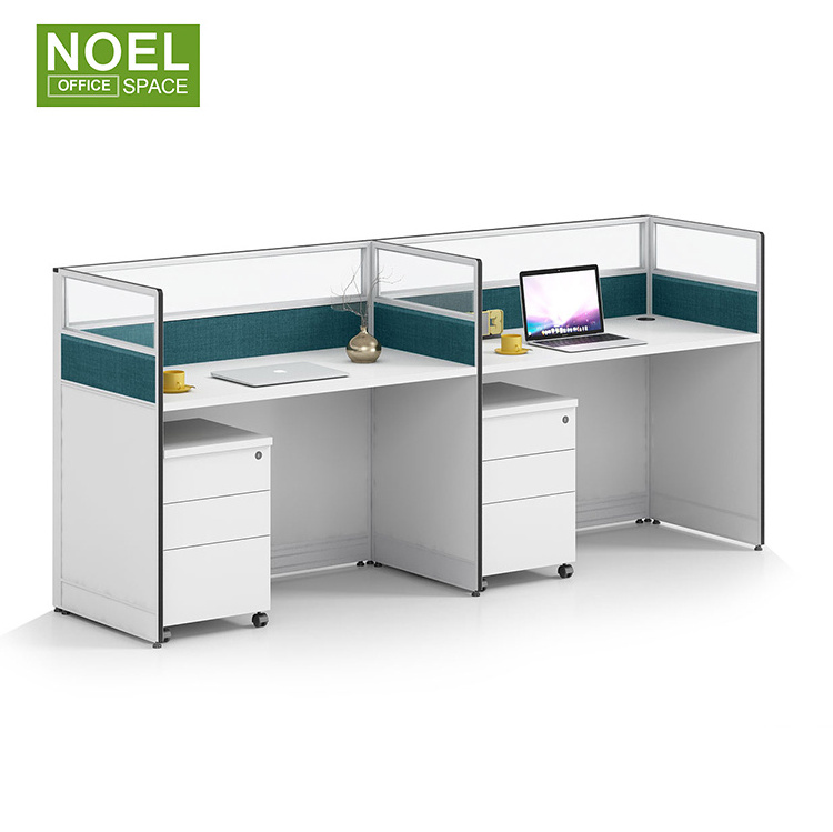 Newest design shape 4-seats office workstation modular furniture with glass partition