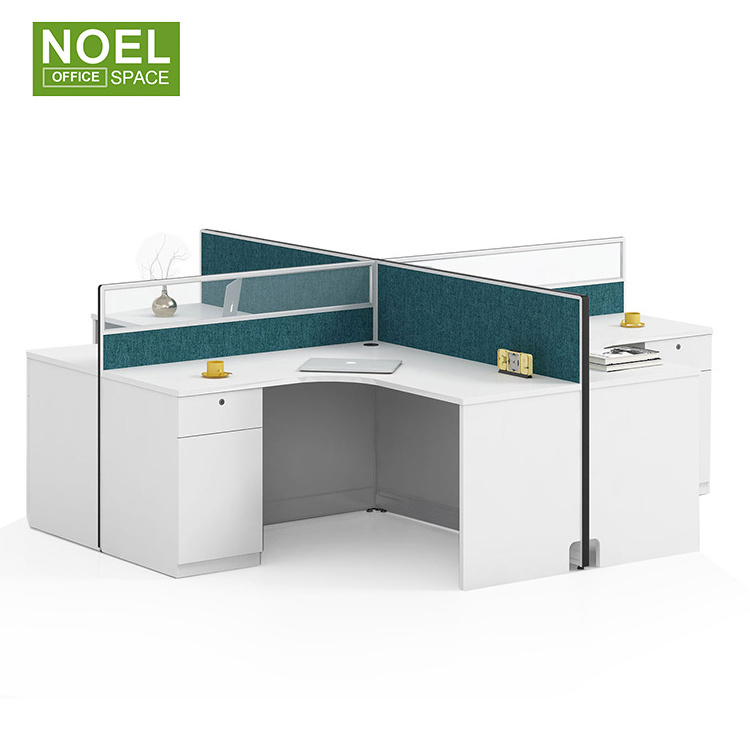 Newest design shape 4-seats office workstation modular furniture with glass partition