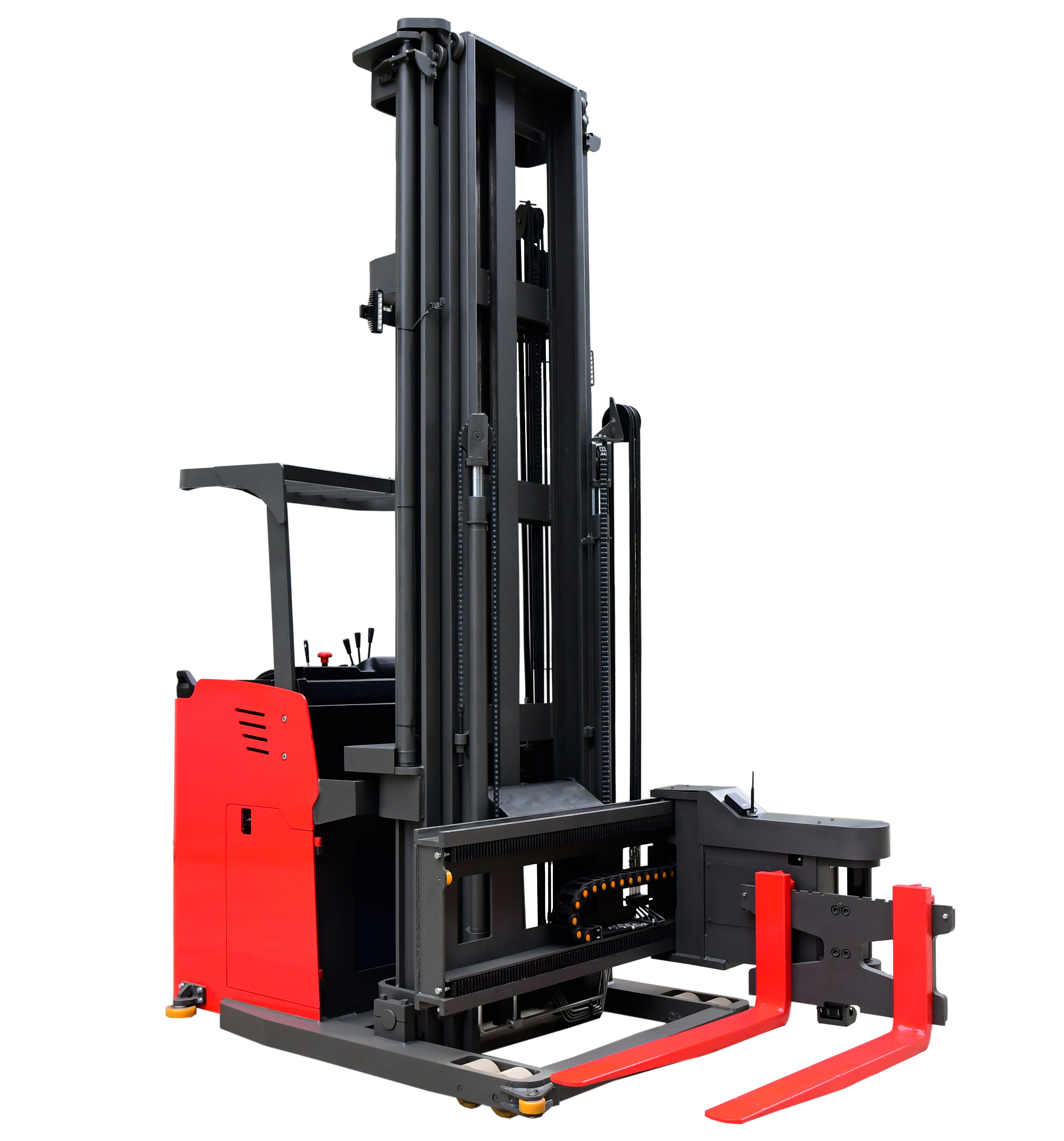 1.5 Ton Narrow Aisle 3 Way 7 Meters High Lifter Truck Electric Pallet Stacker Forklift