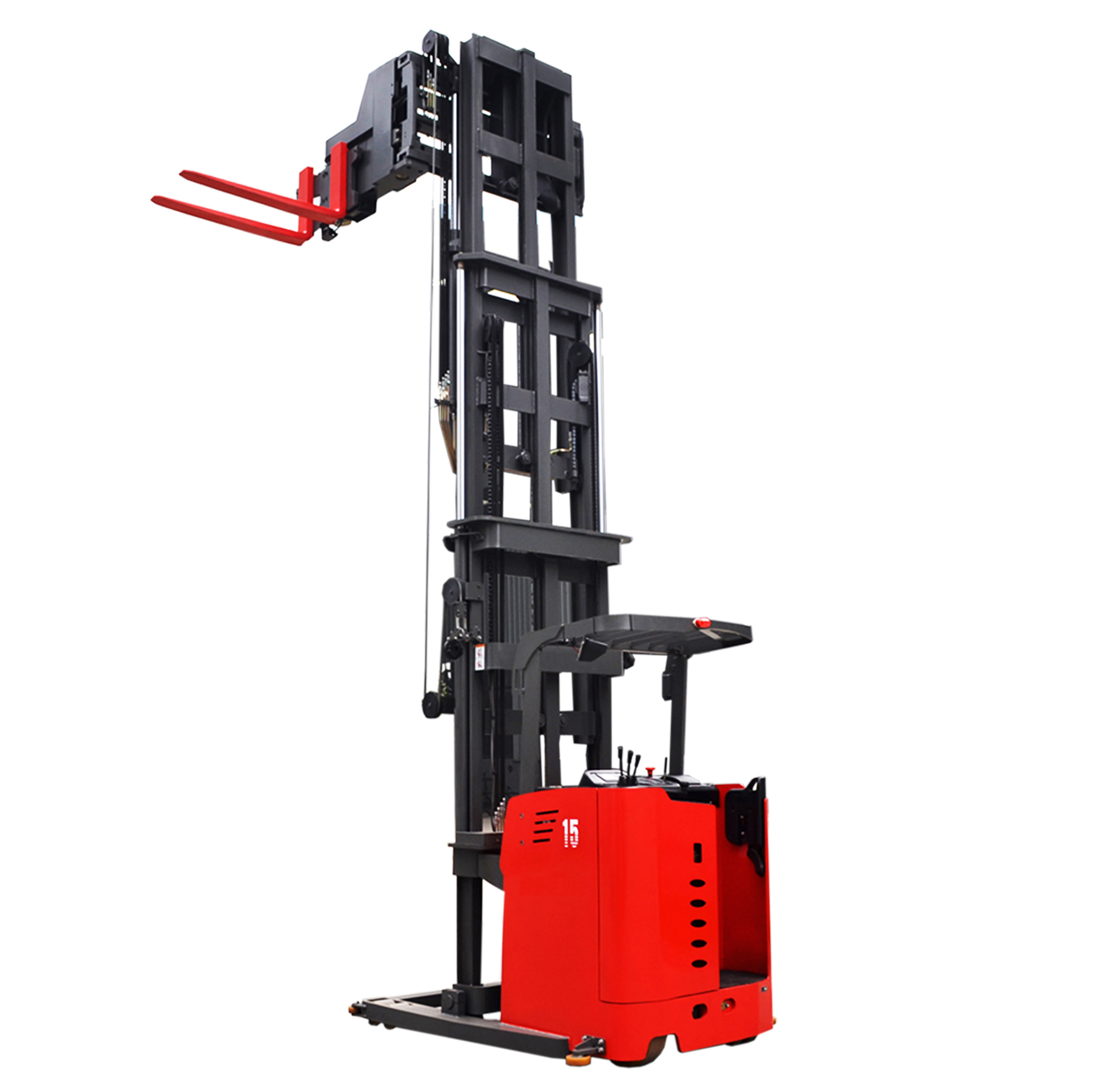 1.5 Ton Narrow Aisle 3 Way 7 Meters High Lifter Truck Electric Pallet Stacker Forklift