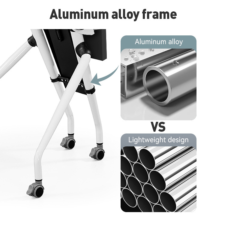 Modern High Quality Training desk Wooden Folding Meeting Room Table Round metal legs conference table With Caster