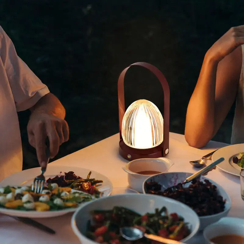 New creative led restaurant table lamp rechargeable dimmable glass cordless table lamp portable lantern