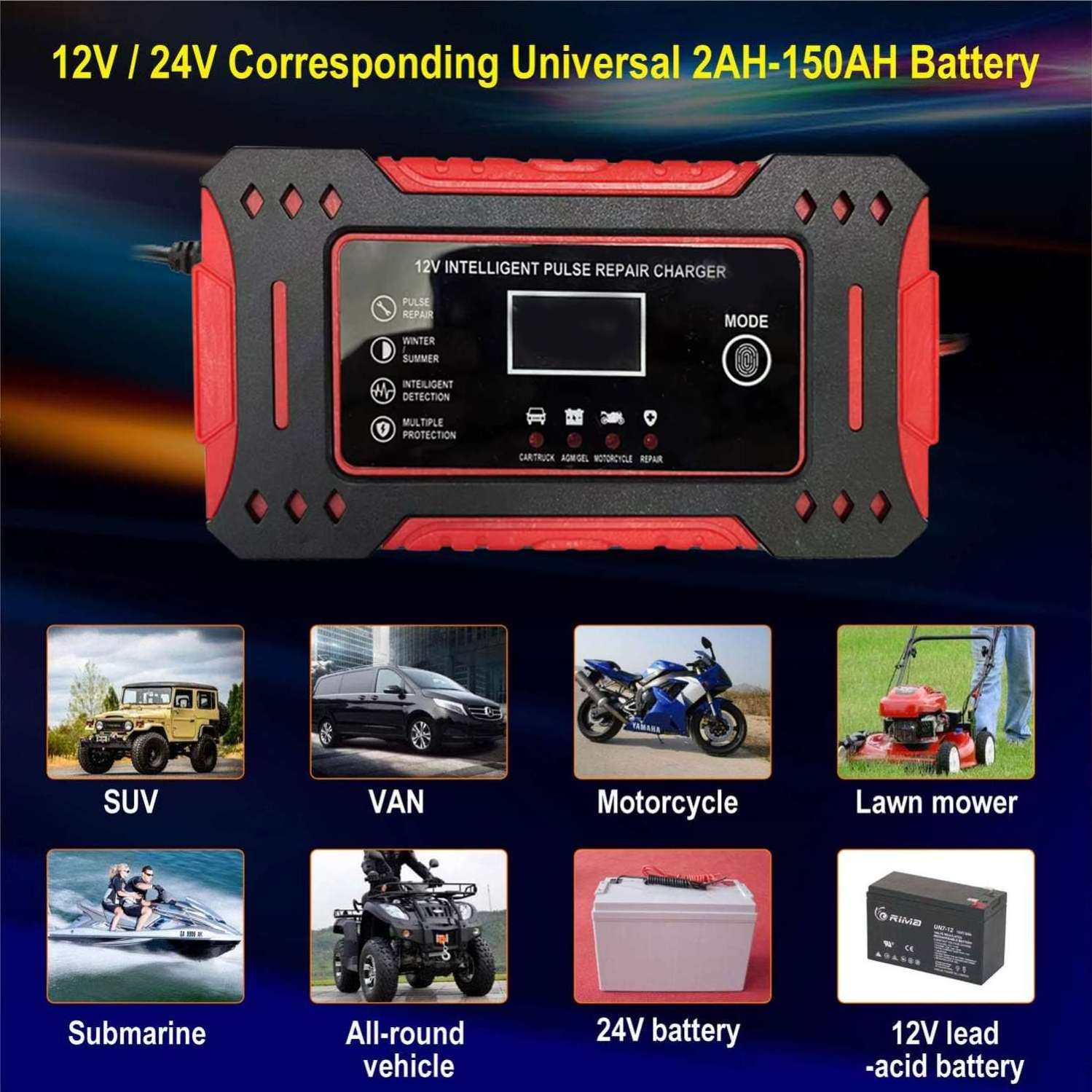 Factory Wholesale Car Battery Charger Portable Motorcycle Battery Chargers 12 Volt 1.8 Amps General High Power Pulse For Solar