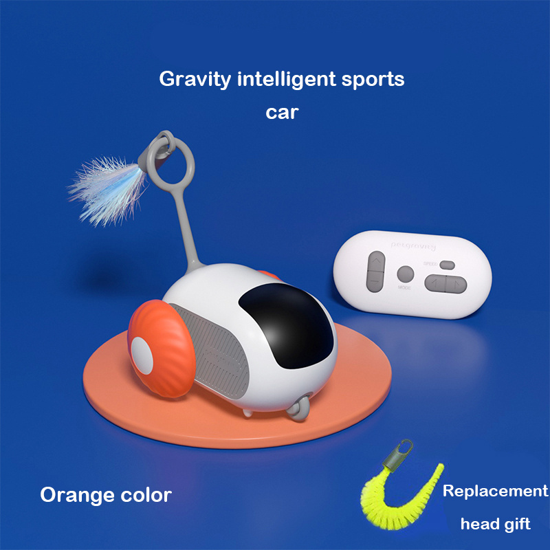 New teasing rechargeable pet interactive auto running yellow blue car toy smart automatic cat teasing toy