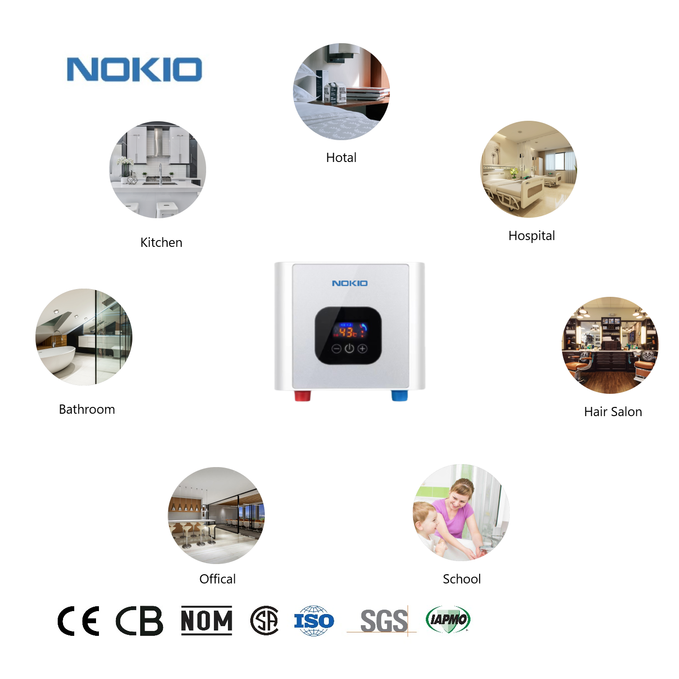 NOKIO High Efficiency Smart Mini Tankless Electric Water Heater For Kitchen And Bathroom Hot Water