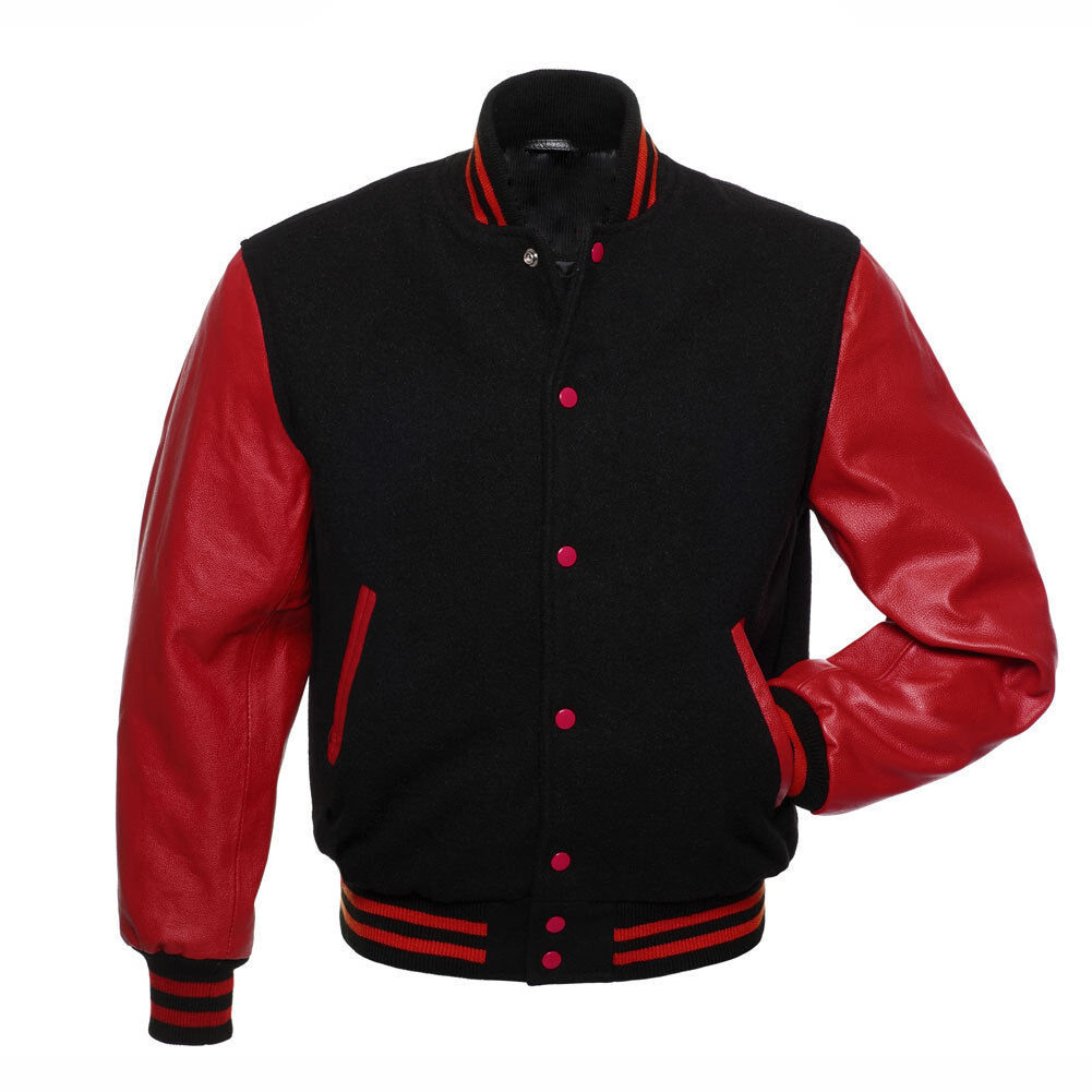 Custom Letterman Red Varsity Jackets Wholesale Blank Wool Body Leather Sleeves Varsity Men's Jackets High Street