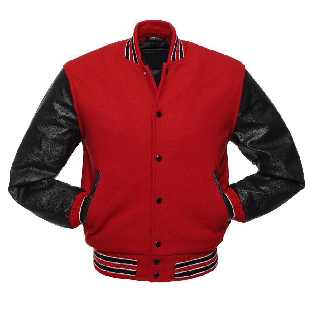 Custom Letterman Red Varsity Jackets Wholesale Blank Wool Body Leather Sleeves Varsity Men's Jackets High Street