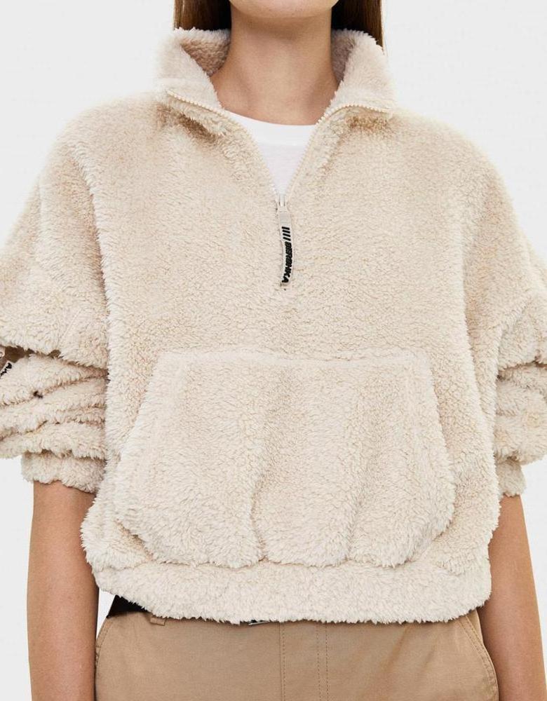 Faux shearling pouch pocket women custom winter sweater