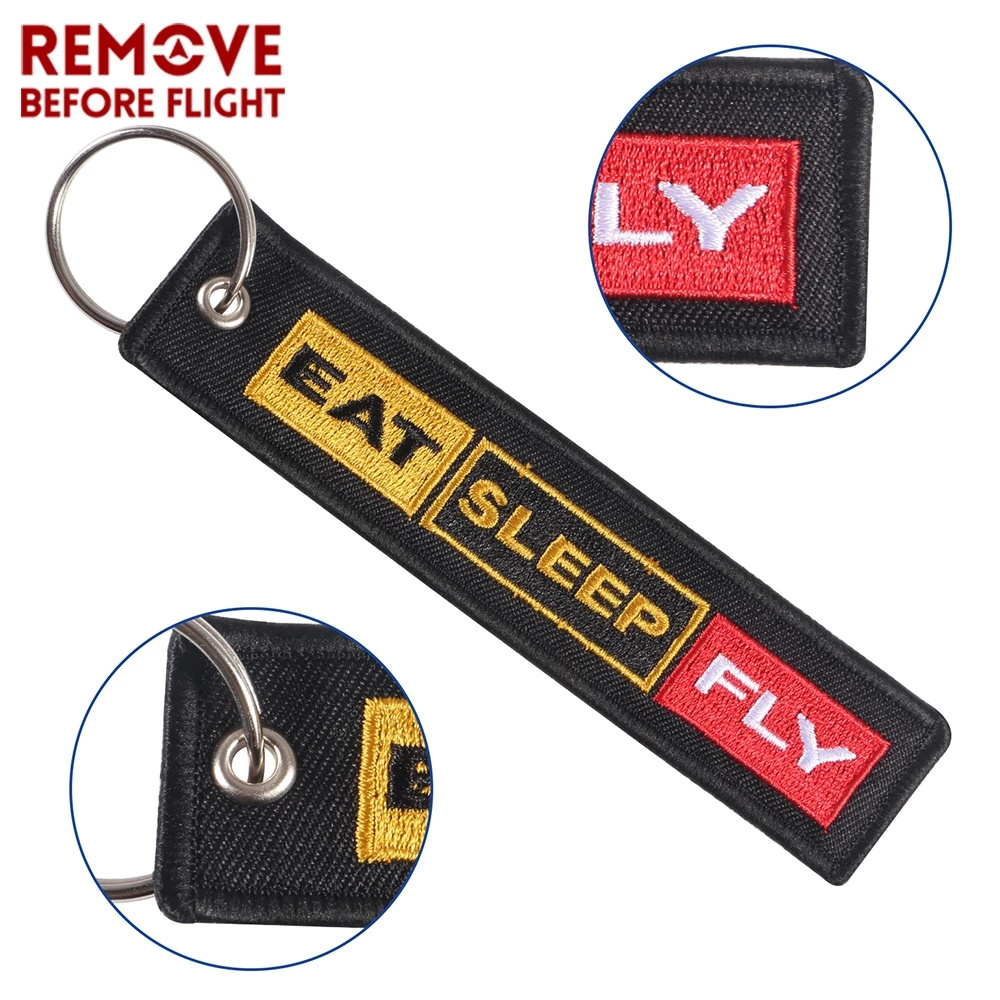 Custom Remove Before Flight EAT SLEEP FLY Aviation Mini Lanyard Fabric Pvc Embroidery 3D Keychains