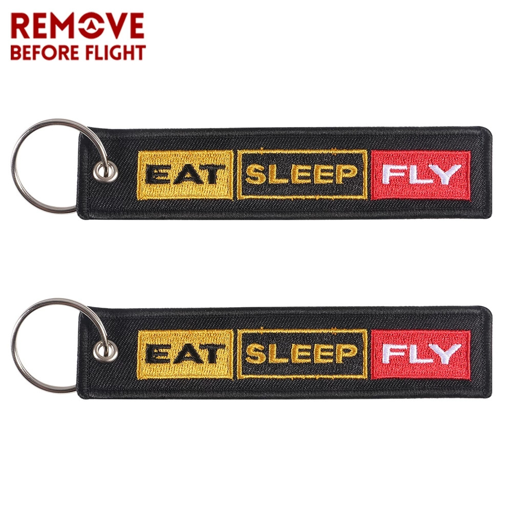 Custom Remove Before Flight EAT SLEEP FLY Aviation Mini Lanyard Fabric Pvc Embroidery 3D Keychains