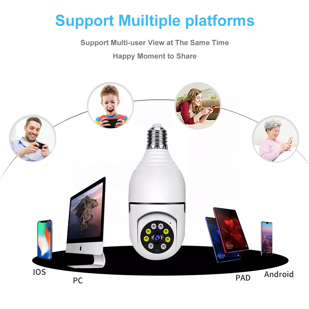 2024 hot 1080p wireless home indoor smart panoramic wifi hd 2.4g 5g 360 degree light bulb ip network camera