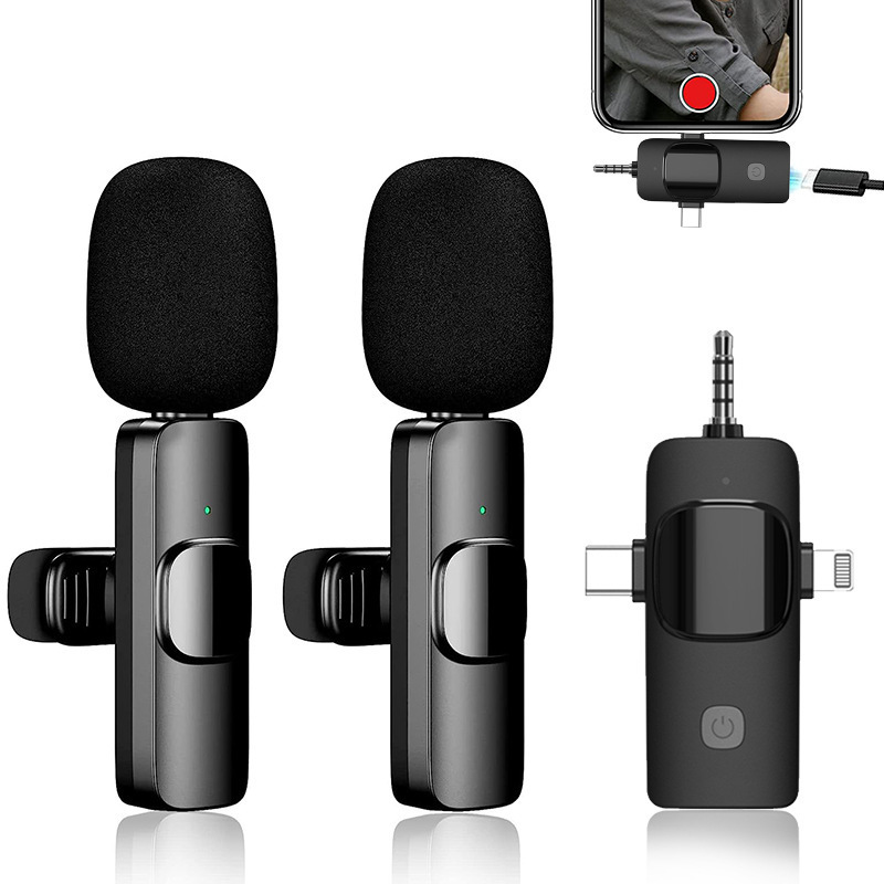 Noise Cancelling Dual lavalier mini mic micro wireless tie microphone for ios and android mobile phone pad