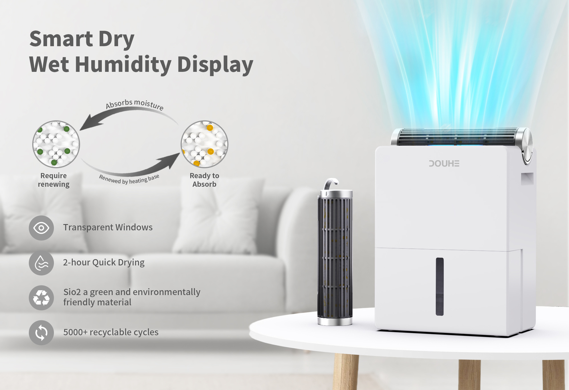 DOUHE OEM Factory Home Portable Mini Closet Design Electronic Air Drying Low Noise Semiconductor Dehumidifier Absorber Machine