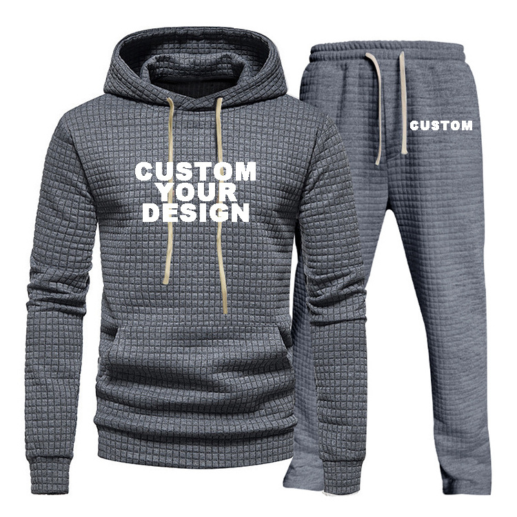 Autumn Men's Custom Tracksuit Set Long Sleeve Jacquard Hoodies Sportswear Suit Man Cargo Gym Jogger Sweatsuit