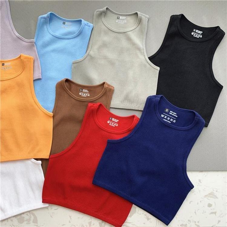 Wholesale Solid Sleeveless Vest Women Crop Tops Running Yoga Wear Clothing Slim Fit Quick Drying Ribbed Crop Tank Top Casual