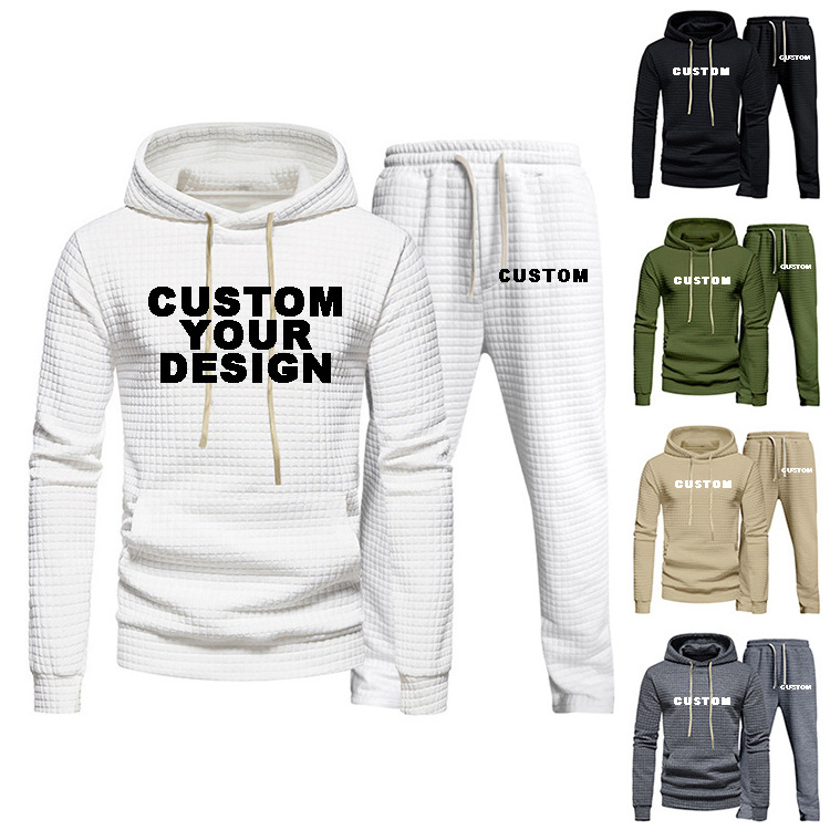 Autumn Men's Custom Tracksuit Set Long Sleeve Jacquard Hoodies Sportswear Suit Man Cargo Gym Jogger Sweatsuit