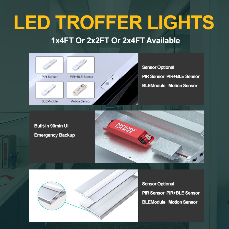 DLC Standard LED Troffer 2x2 2x4 40W 50W LED Panel Light Troffer with Dimmable Sensor Emergency