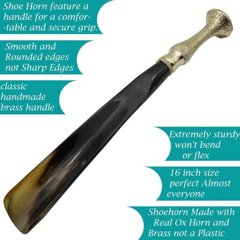 Cheapest price ox horn shoe horn  with brass handle