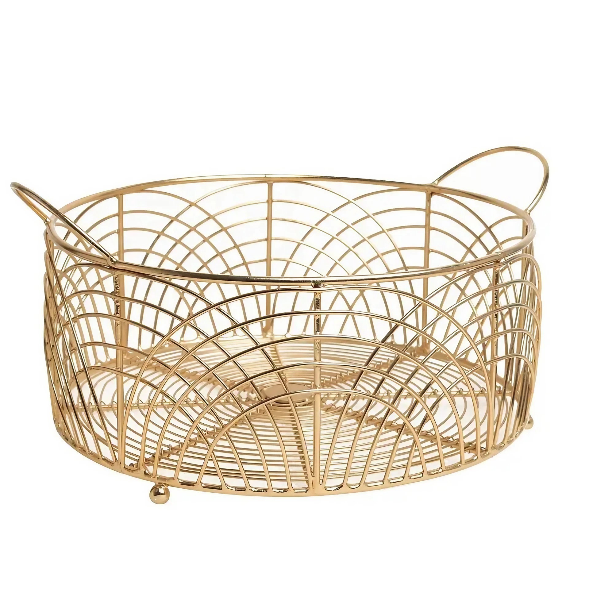 Wire Design Iron Metal Basket Tableware Food Storage Basket For Home Decor Copper Antique Finishing Fruits Basket