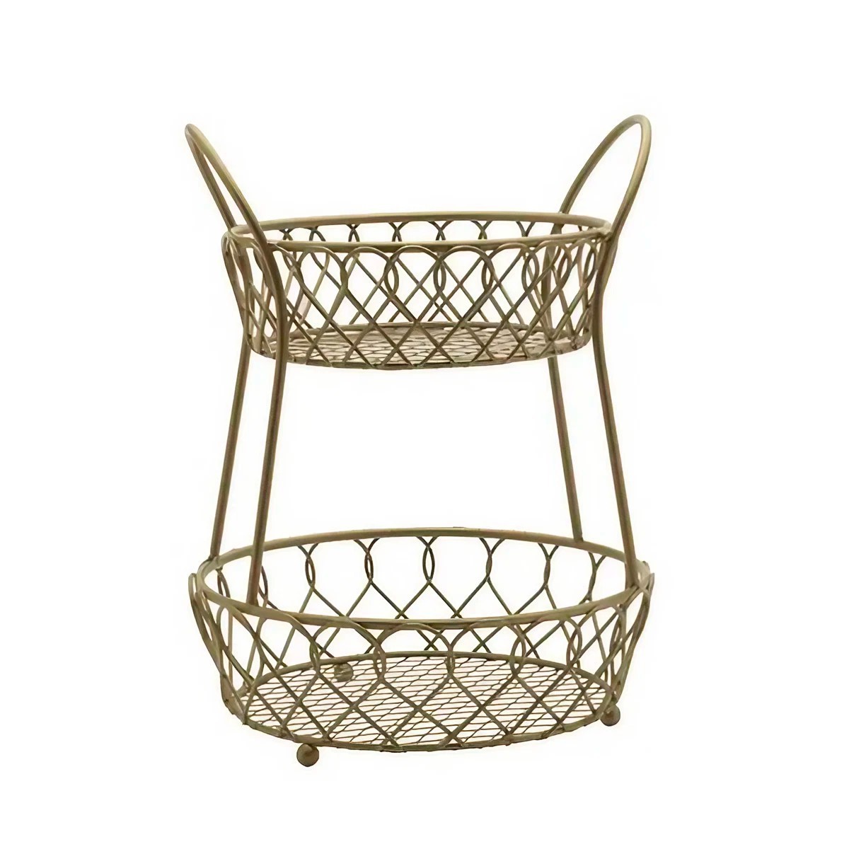 Wire Design Iron Metal Basket Tableware Food Storage Basket For Home Decor Copper Antique Finishing Fruits Basket