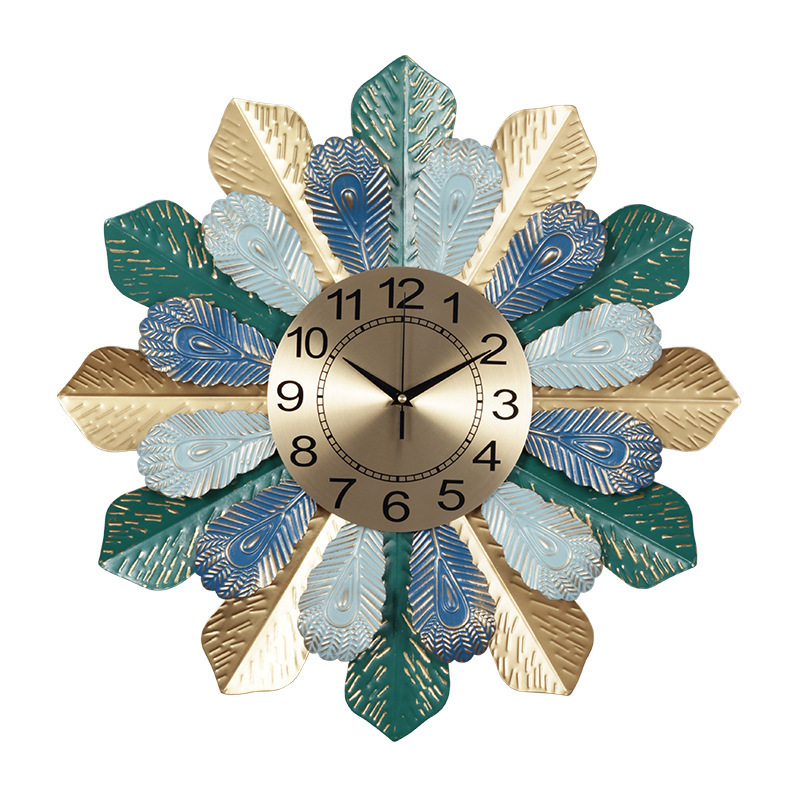 American Style Luxury Circle Brief Creative Round Wrought Iron Metal Wall Clock for Wall Decoration