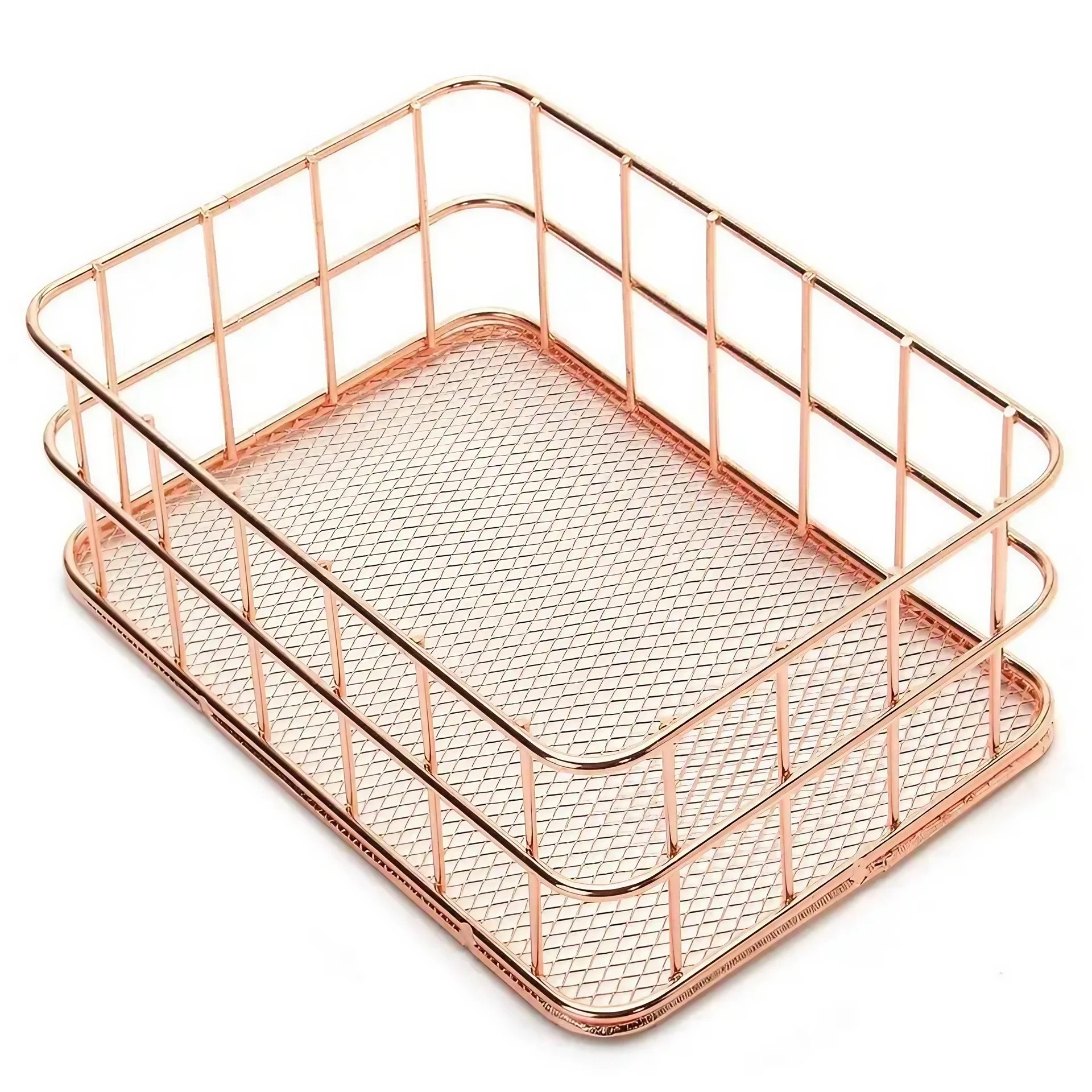 Wire Design Iron Metal Basket Tableware Food Storage Basket For Home Decor Copper Antique Finishing Fruits Basket