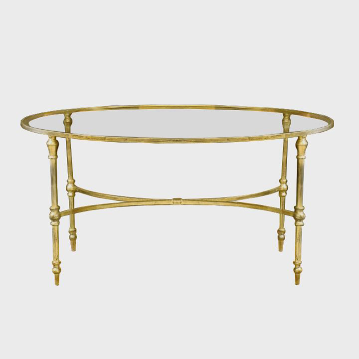 Handmade best quality gold plated metal coffee table with clear glass for living room decoration