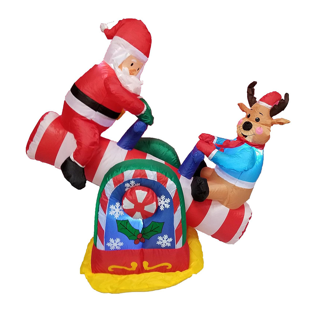 Factory New Design Outdoor indoor Inflatable Santa Claus And Elk On Seesaw Christmas Yard Festive Inflatable Decoration Model