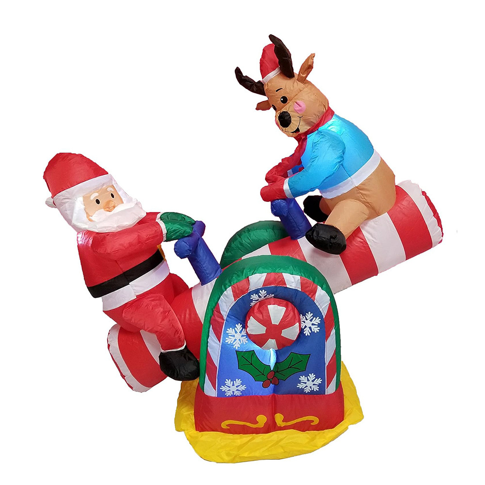 Factory New Design Outdoor indoor Inflatable Santa Claus And Elk On Seesaw Christmas Yard Festive Inflatable Decoration Model