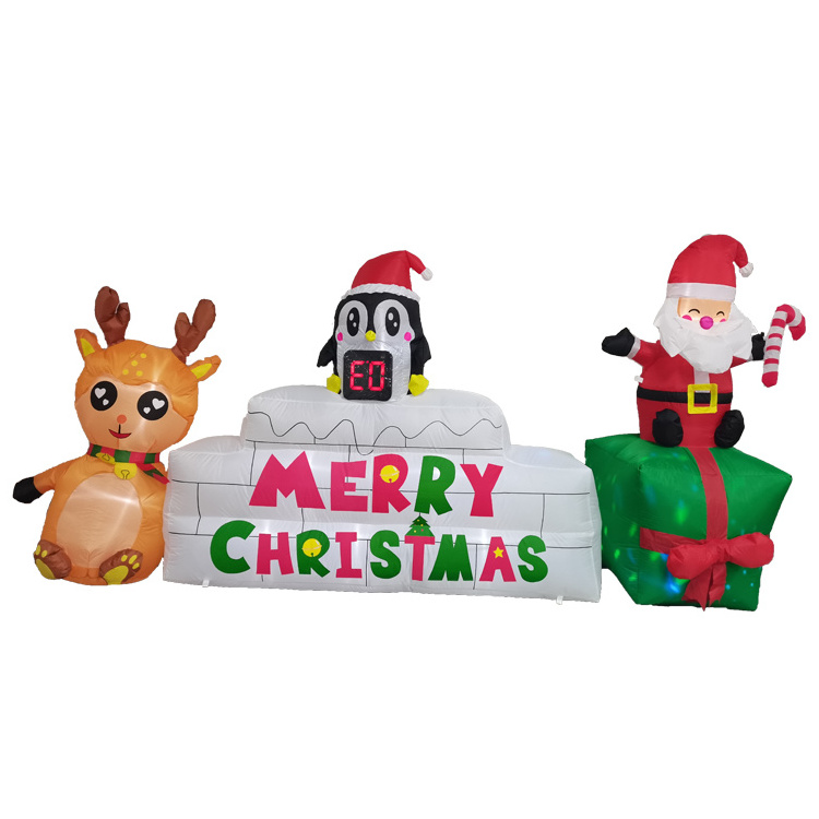 Count Down Animated Inflatable Decoration Sign Board Santa Reindeer And Penguin Family Blow Light Up