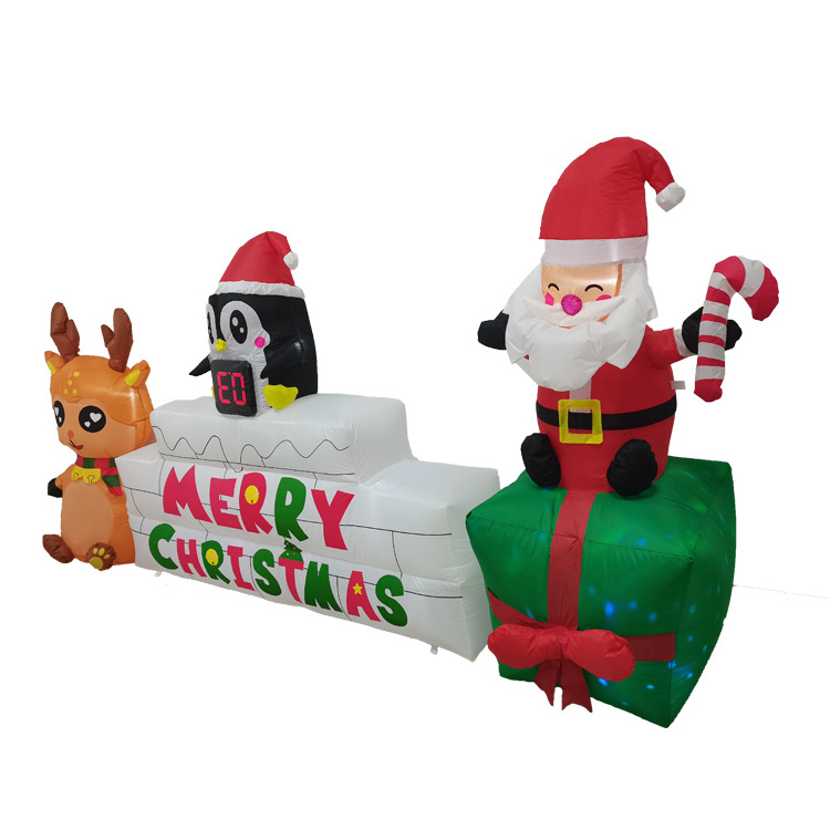 Count Down Animated Inflatable Decoration Sign Board Santa Reindeer And Penguin Family Blow Light Up