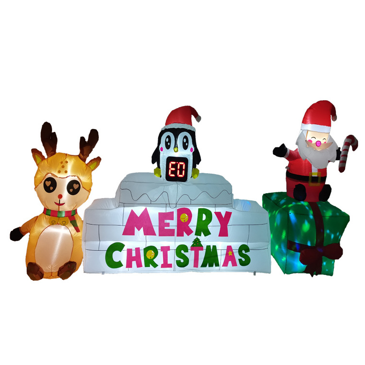 Count Down Animated Inflatable Decoration Sign Board Santa Reindeer And Penguin Family Blow Light Up