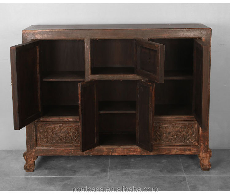 Chinese Antique style sideboard cabinet distressed finish solid recycle wood furniture