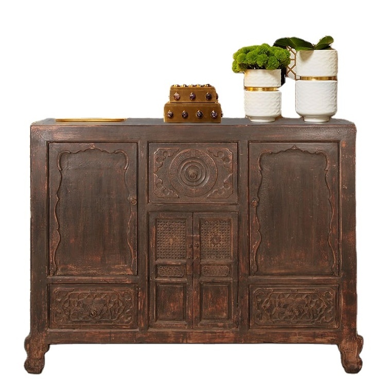 Chinese Antique style sideboard cabinet distressed finish solid recycle wood furniture