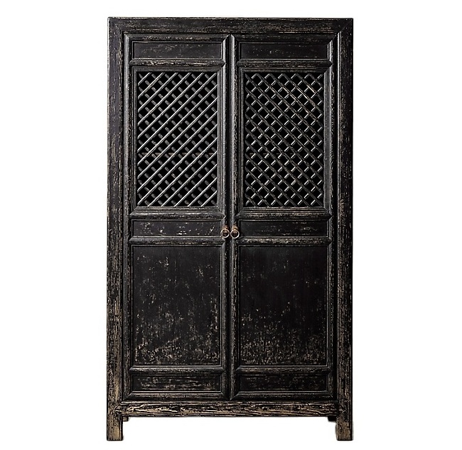 Home decor Two door reclaimed black wardrobe recycled wood shabby chic wardrobe with two solid wood door