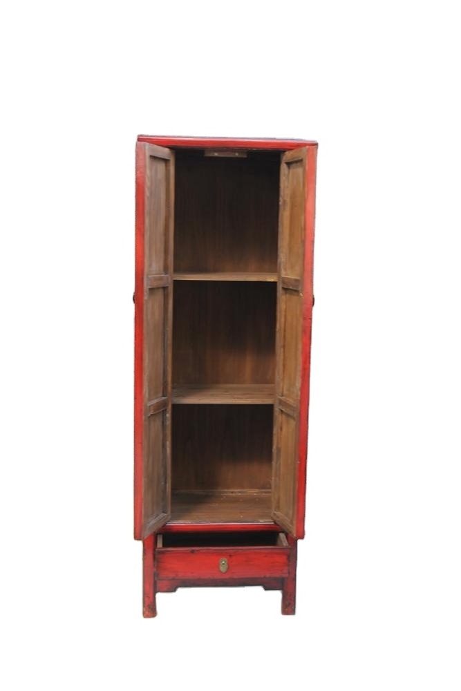 high glossy Red two door narrow wardrobe cabinet