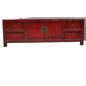 Chinese antique classical red Drawer Tv cabinet living room TV cabinet