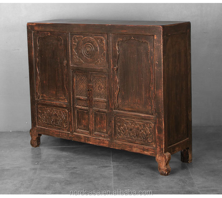 Chinese Antique style sideboard cabinet distressed finish solid recycle wood furniture