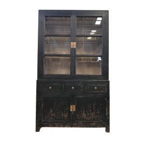 Antique china wholesale furniture recycle wood living room black glass display cabinet