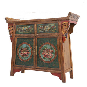 Chinese vintage solid wood living room furniture wall decor antique custom carved storage cabinet