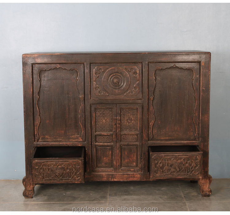 Chinese Antique style sideboard cabinet distressed finish solid recycle wood furniture