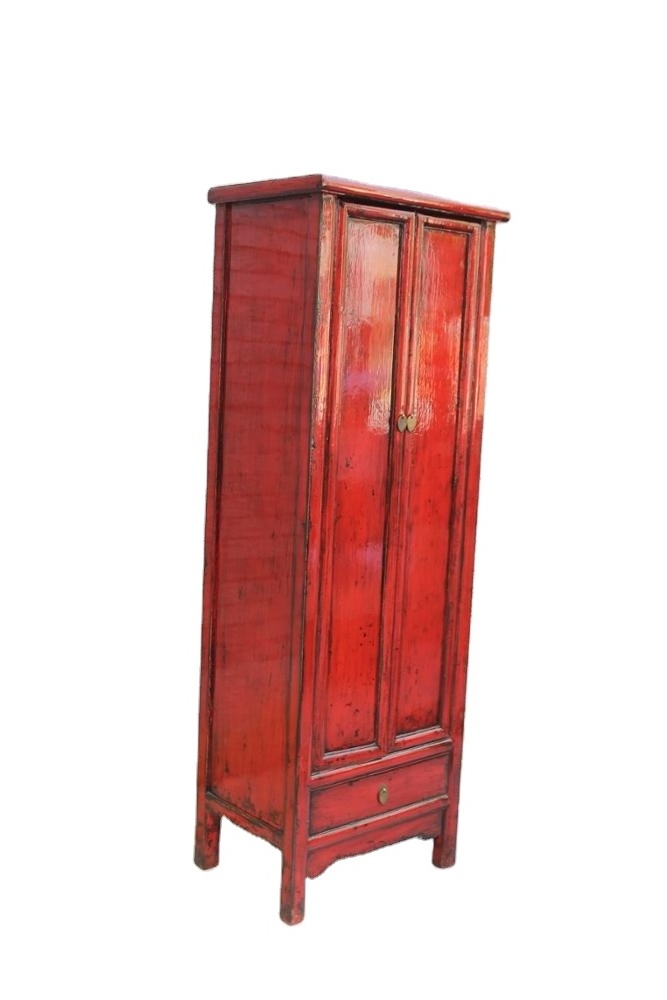 high glossy Red two door narrow wardrobe cabinet