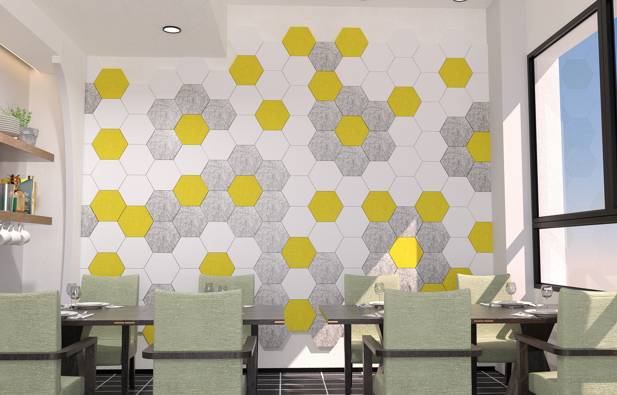 100% Polyester Fiber Sound Proof Acoustic Hexagon Wall Panel Beveled Edge