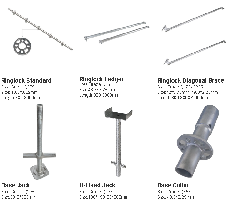 Price HDG List Of Scaffold Material Scaffolding  Adjustable Jack Base 600MM Scaffold Ring lock