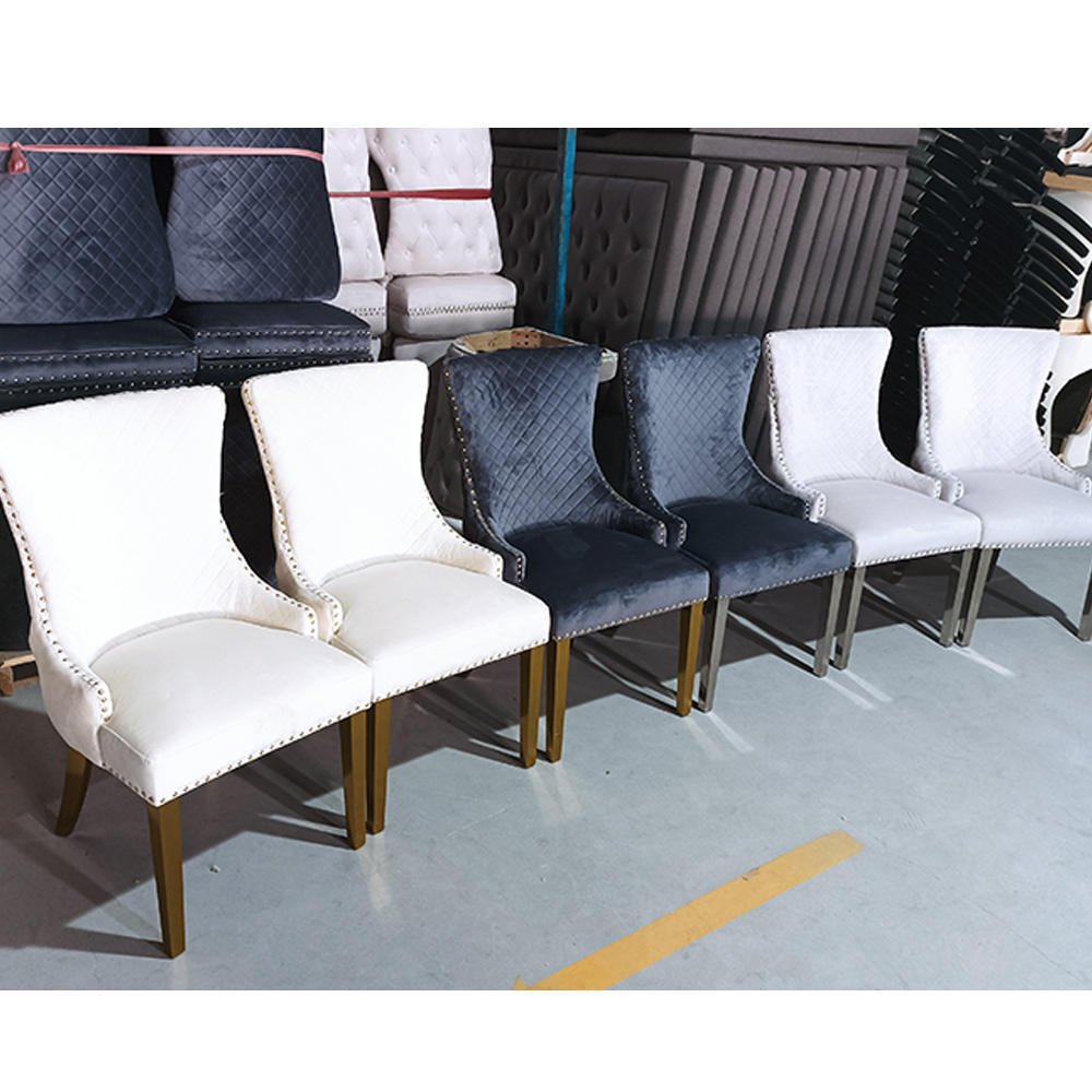 European Luxury Velvet Fabric Lion Knocker Stainless Steel Legs Dining Restaurant Coffee Event Banquet Hotel Ceremony Chairs